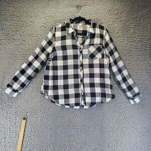 Cato Top Womens XL Black/White Plaid Button Front Long Sleeve Relaxed Fit